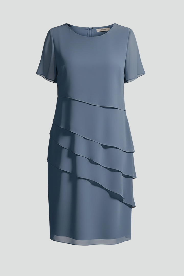 Women's Dress | Midi Length Layered Front Short Sleeve