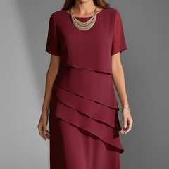 Women's Dress | Midi Length Layered Front Short Sleeve