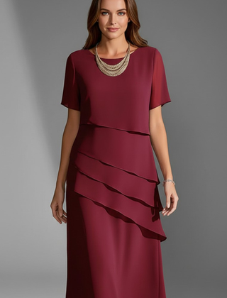 Women's Dress | Midi Length Layered Front Short Sleeve