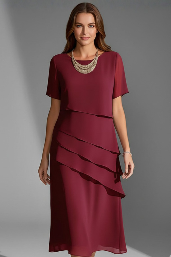 Women's Dress | Midi Length Layered Front Short Sleeve