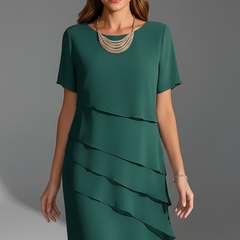 Women's Dress | Midi Length Layered Front Short Sleeve