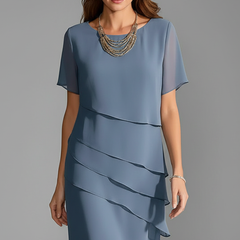 Women's Dress | Midi Length Layered Front Short Sleeve