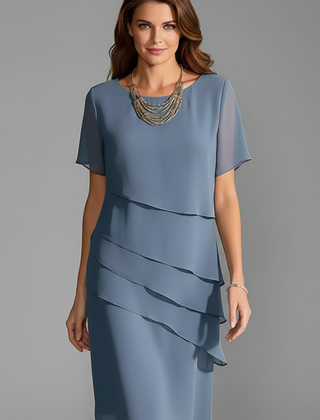 Women's Dress | Midi Length Layered Front Short Sleeve