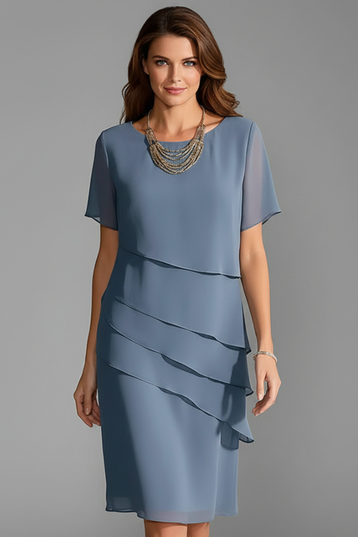 Women's Dress | Midi Length Layered Front Short Sleeve