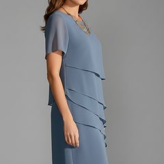 Women's Dress | Midi Length Layered Front Short Sleeve