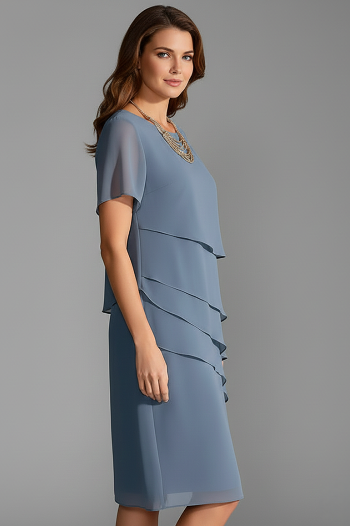 Women's Dress | Midi Length Layered Front Short Sleeve