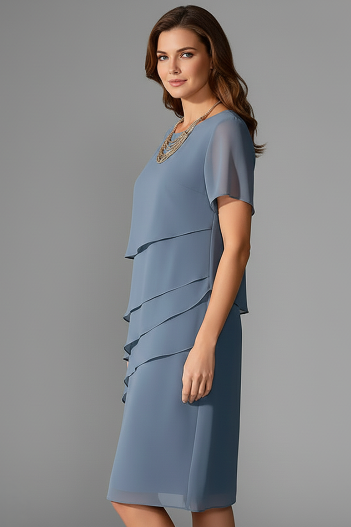 Women's Dress | Midi Length Layered Front Short Sleeve
