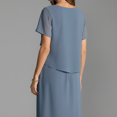 Women's Dress | Midi Length Layered Front Short Sleeve