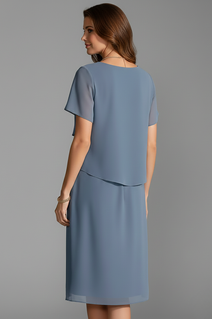 Women's Dress | Midi Length Layered Front Short Sleeve