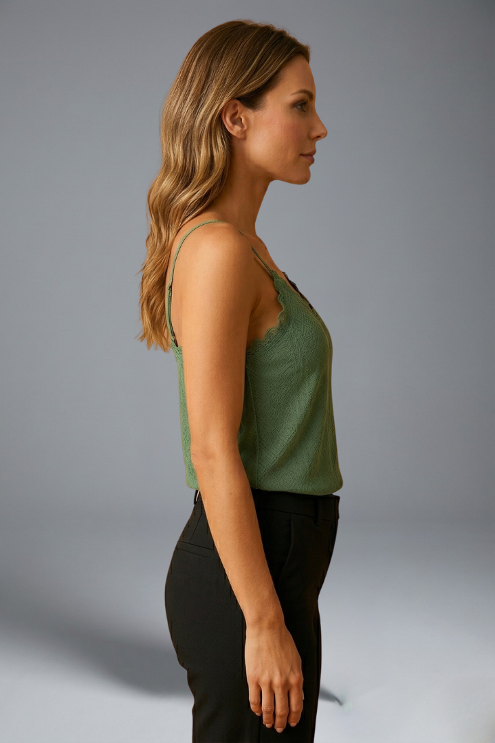 Women's Top | V Neck Sleeveless Lace Detail