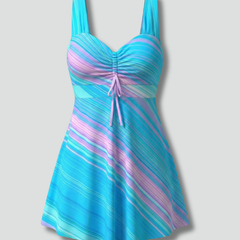 Women's Tankini | V-Neck Sleeveless Striped Ruched