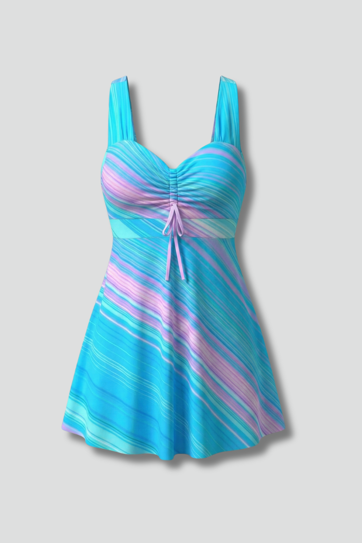 Women's Tankini | V-Neck Sleeveless Striped Ruched