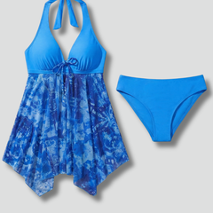 Women's Tankini | Halter Neckline Tie Closure Asymmetric Hem