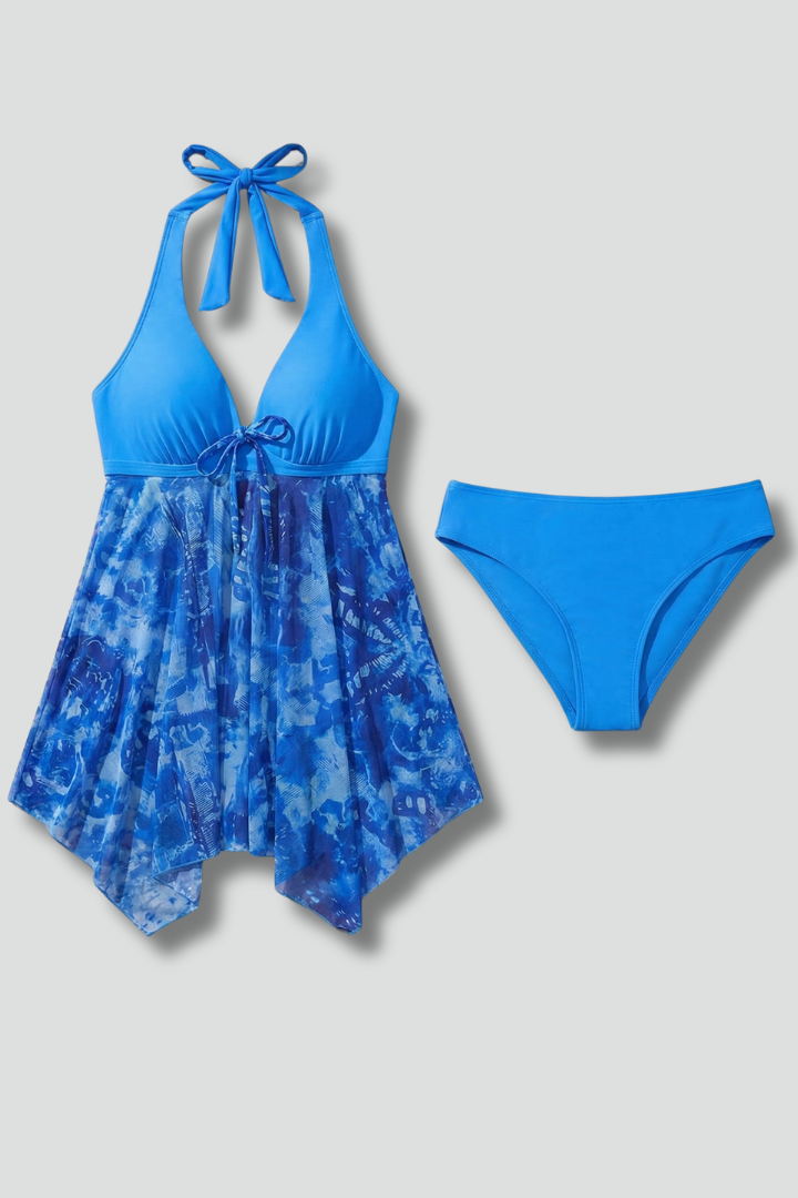 Women's Tankini | Halter Neckline Tie Closure Asymmetric Hem