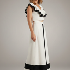 Women's Midi Skirt | V-Neck Ruffle Cropped Top Set