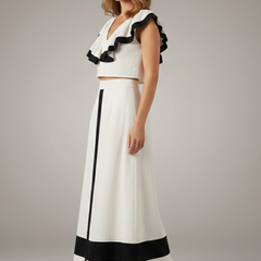 Women's Midi Skirt | V-Neck Ruffle Cropped Top Set
