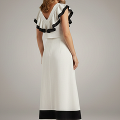 Women's Midi Skirt | V-Neck Ruffle Cropped Top Set