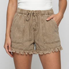 Women's Mini Shorts | Elastic Waist Raw Hem Denim