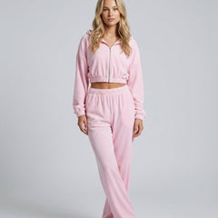 Women's Two Piece Set | Zip Long Sleeve Crop Top Wide Leg Relaxed