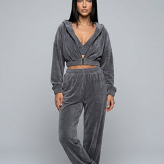Women's Two Piece Set | Zip Long Sleeve Crop Top Wide Leg Relaxed