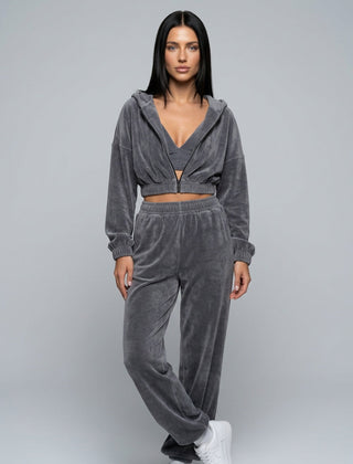 Women's Two Piece Set | Zip Long Sleeve Crop Top Wide Leg Relaxed