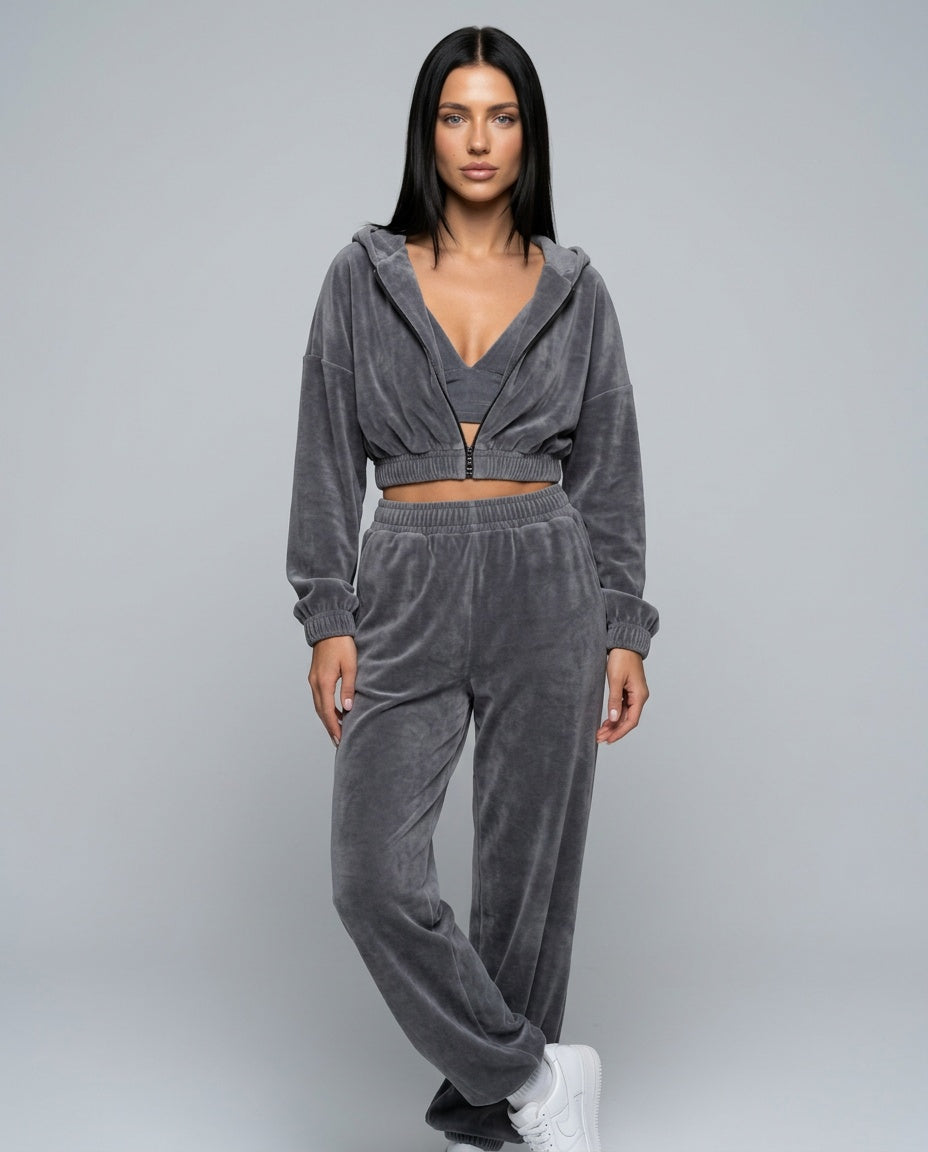 Women's Two Piece Set | Zip Long Sleeve Crop Top Wide Leg Relaxed