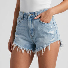 Women's Denim Shorts | Distressed Raw Edge Relaxed Fit