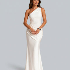 Women's Formal Dress | Maxi One Shoulder Draped Satin