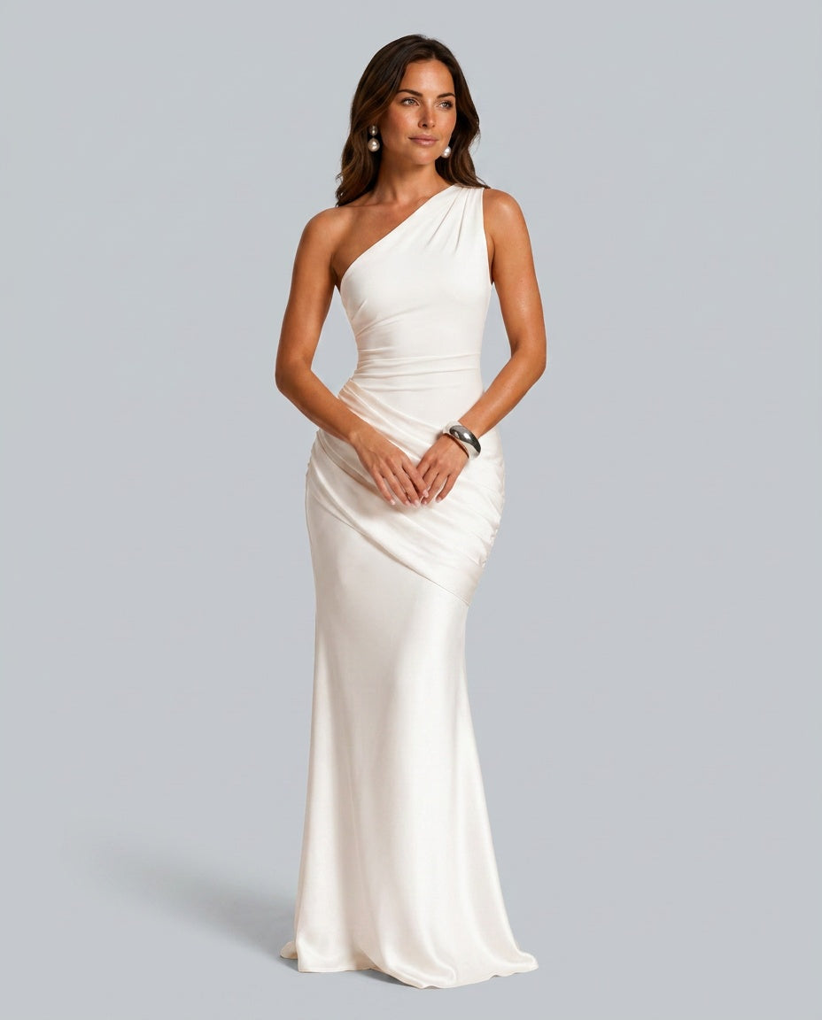 Women's Formal Dress | Maxi One Shoulder Draped Satin