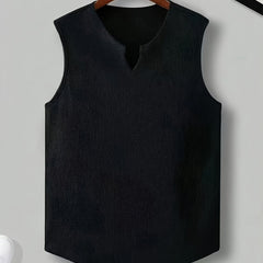 Men's Singlet Top | V-Neckline Sleeveless Relaxed Fit Knit