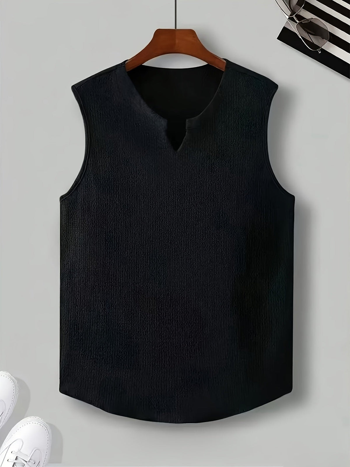 Men's Singlet Top | V-Neck Sleeveless Knit