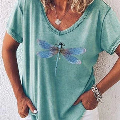 Women's T Shirt | V-Neck Short Sleeve Print