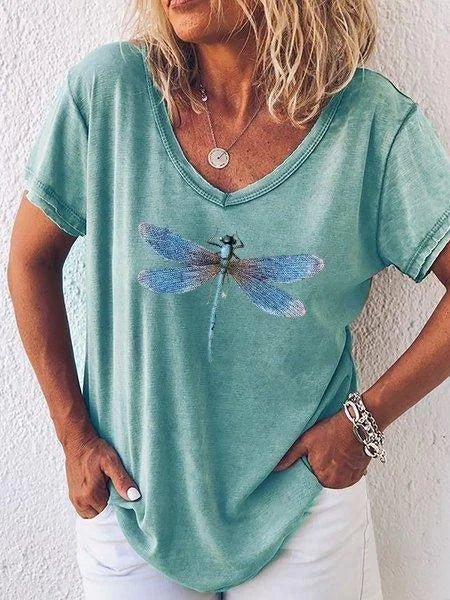 Women's T Shirt | V-Neck Short Sleeve Print