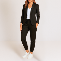 Women's Two Piece Set | Tailored Blazer Tapered Joggers Long Sleeve