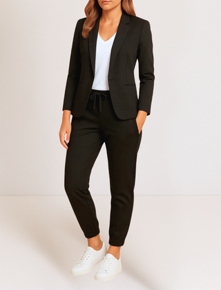 Women's Two Piece Set | Tailored Blazer Tapered Joggers Long Sleeve