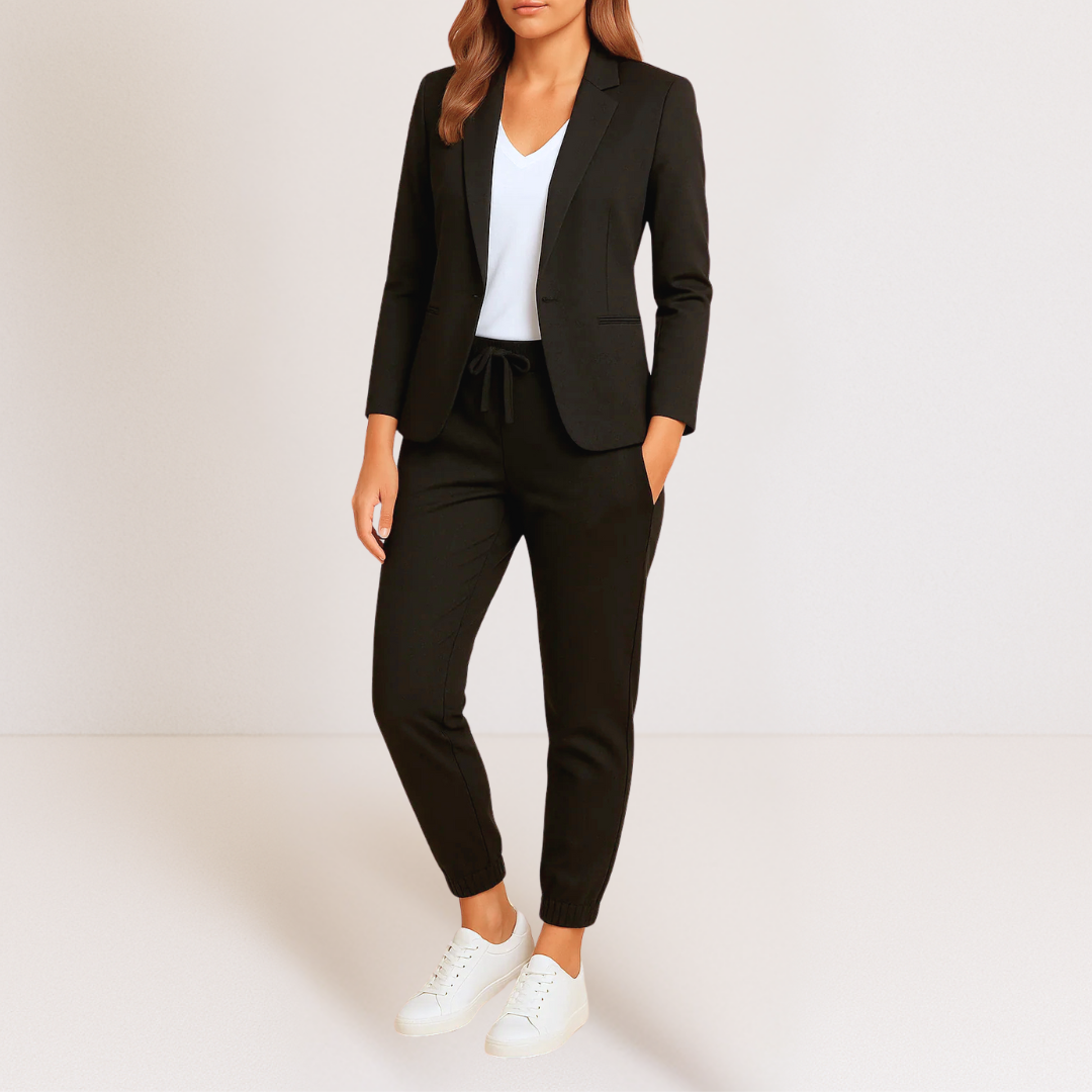 Women's Two Piece Set | Tailored Blazer Tapered Joggers Long Sleeve