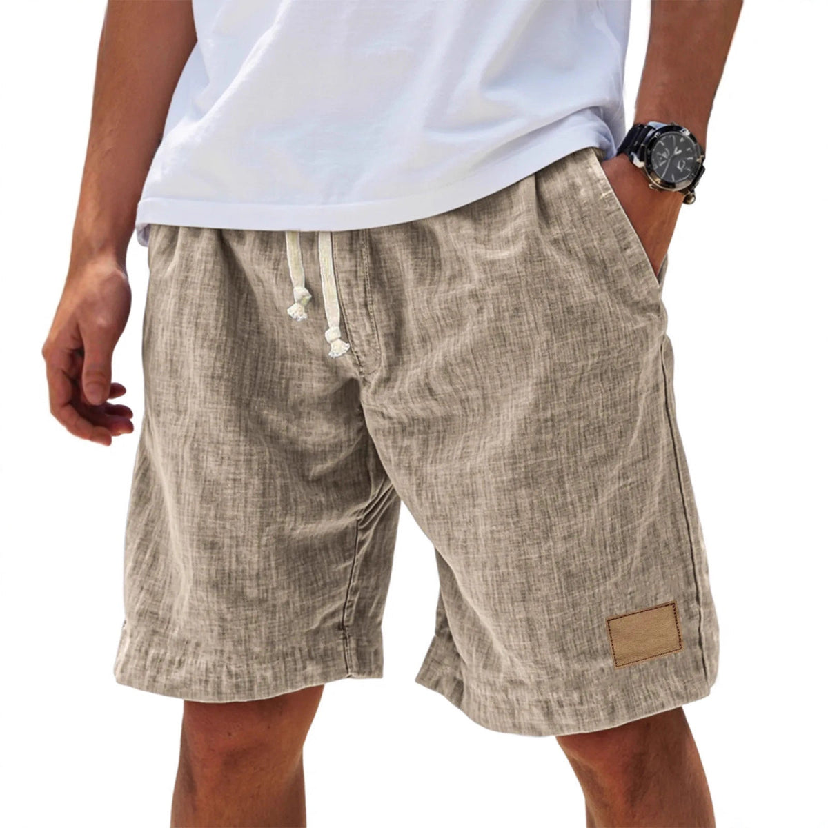 Men's Linen Shorts | Drawstring Waist Relaxed Fit Knee Length