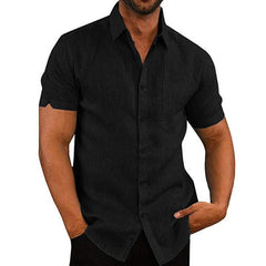 Men's Linen Shirt | Short Sleeve Collared Button Front