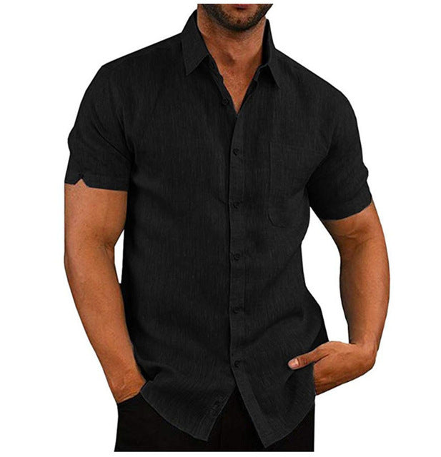 Men's Linen Shirt | Short Sleeve Collared Button Front