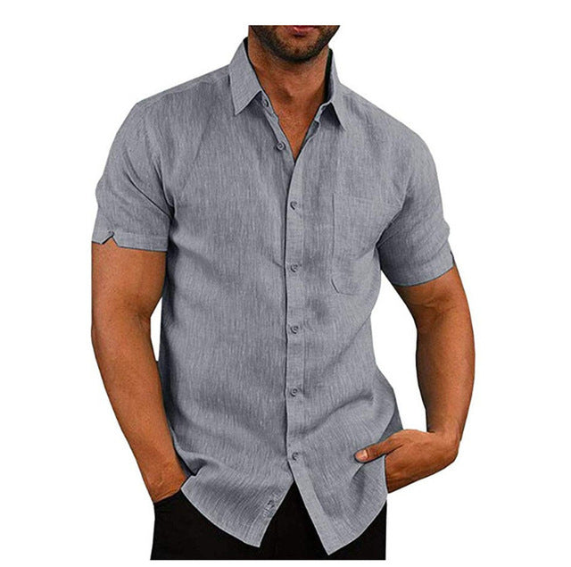Men's Linen Shirt | Short Sleeve Collared Button Front