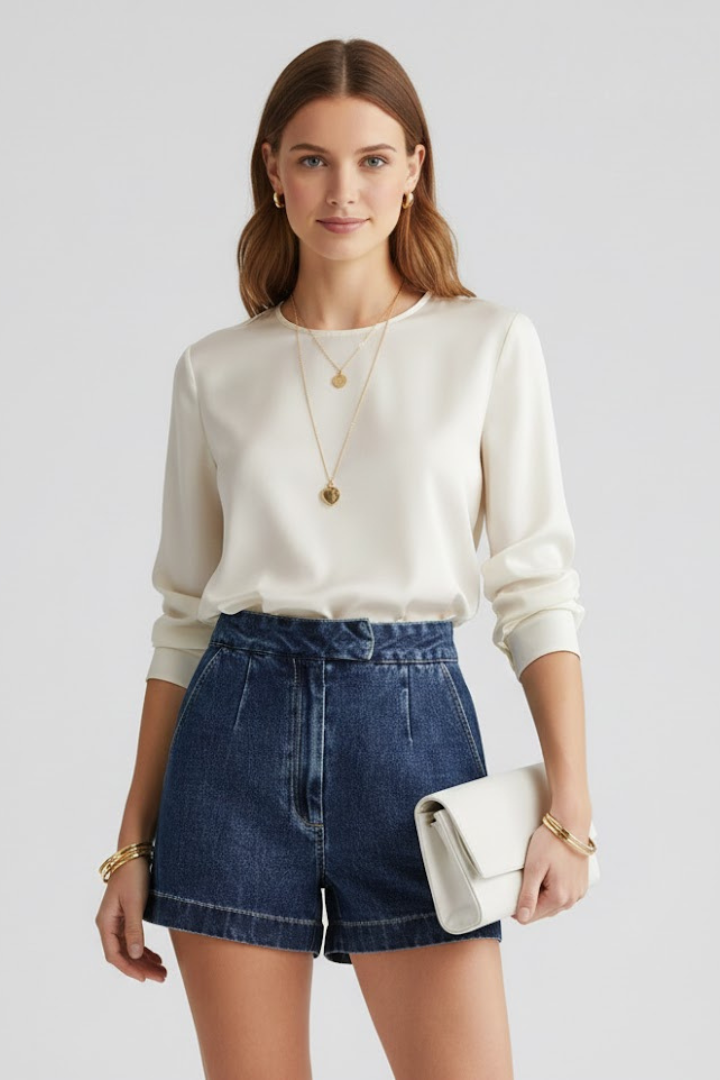 Women's Denim Shorts | High-Waisted Structured Rolled Hem
