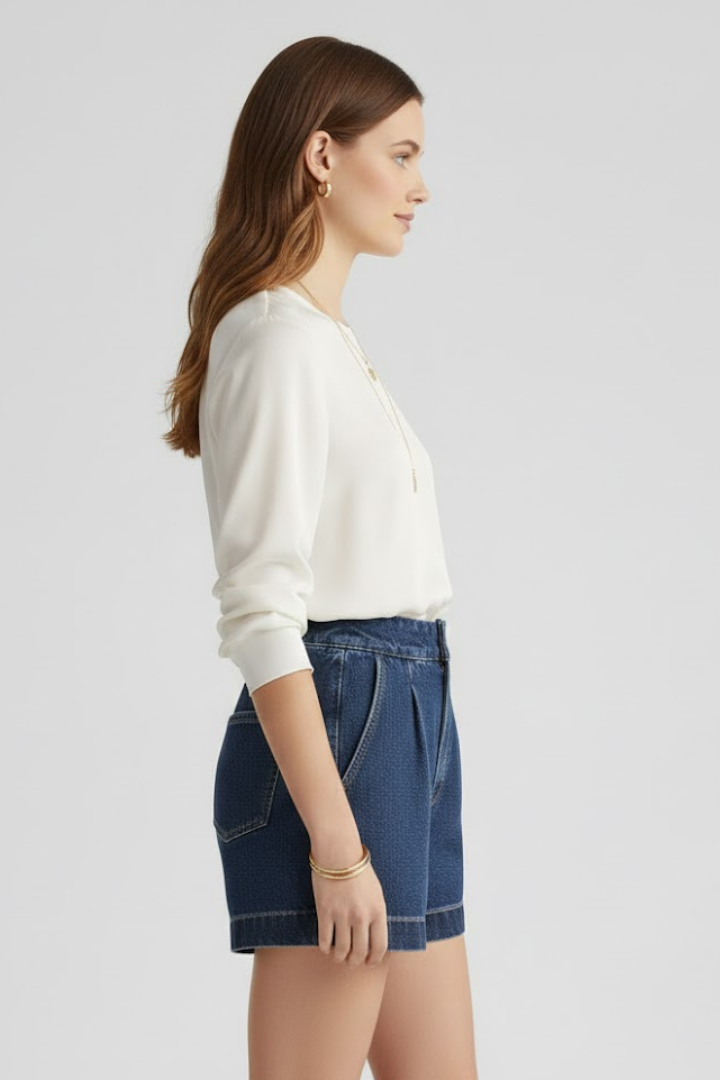 Women's Denim Shorts | High-Waisted Structured Rolled Hem