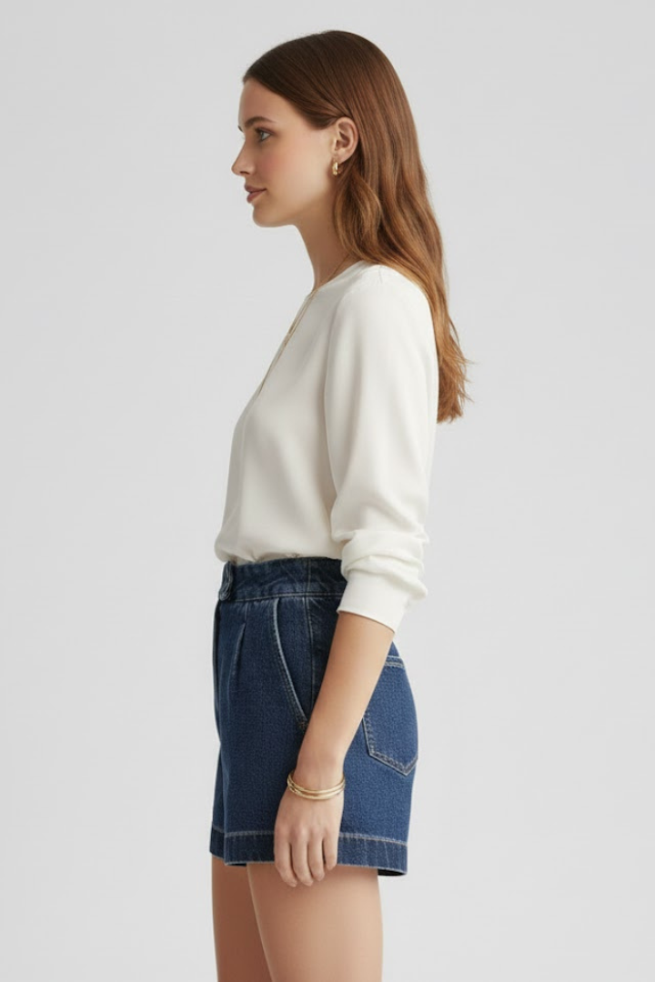 Women's Denim Shorts | High-Waisted Structured Rolled Hem