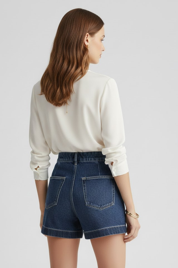 Women's Denim Shorts | High-Waisted Structured Rolled Hem