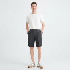 Men's Work Shorts | Straight-Leg Pleated Button Closure