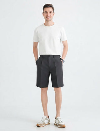Men's Work Shorts | Straight-Leg Pleated Button Closure