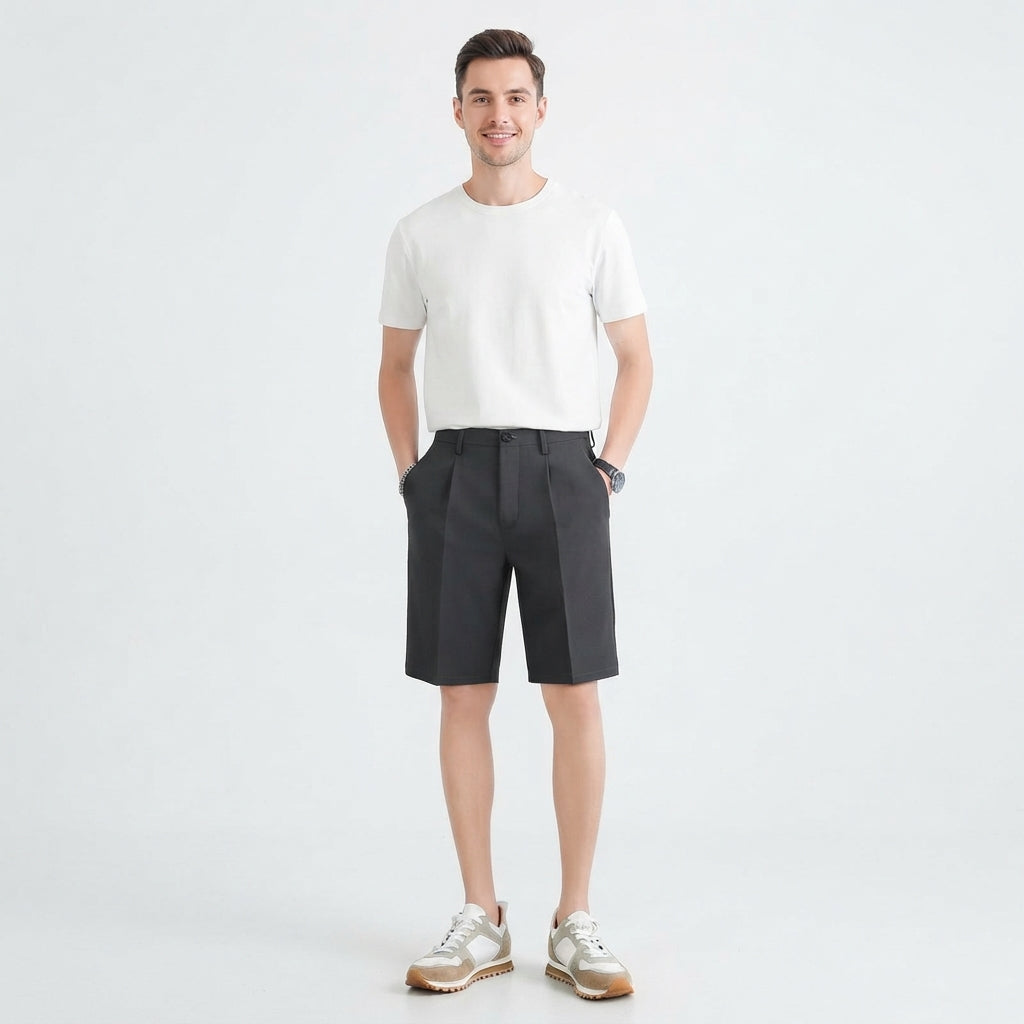 Men's Work Shorts | Straight-Leg Pleated Button Closure