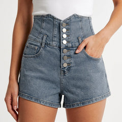 Women's Denim Shorts | Extra High Waist Button Closure Relaxed Fit