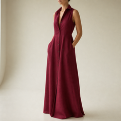 Anzio Linen Sleeveless Shirt Dress in Wine