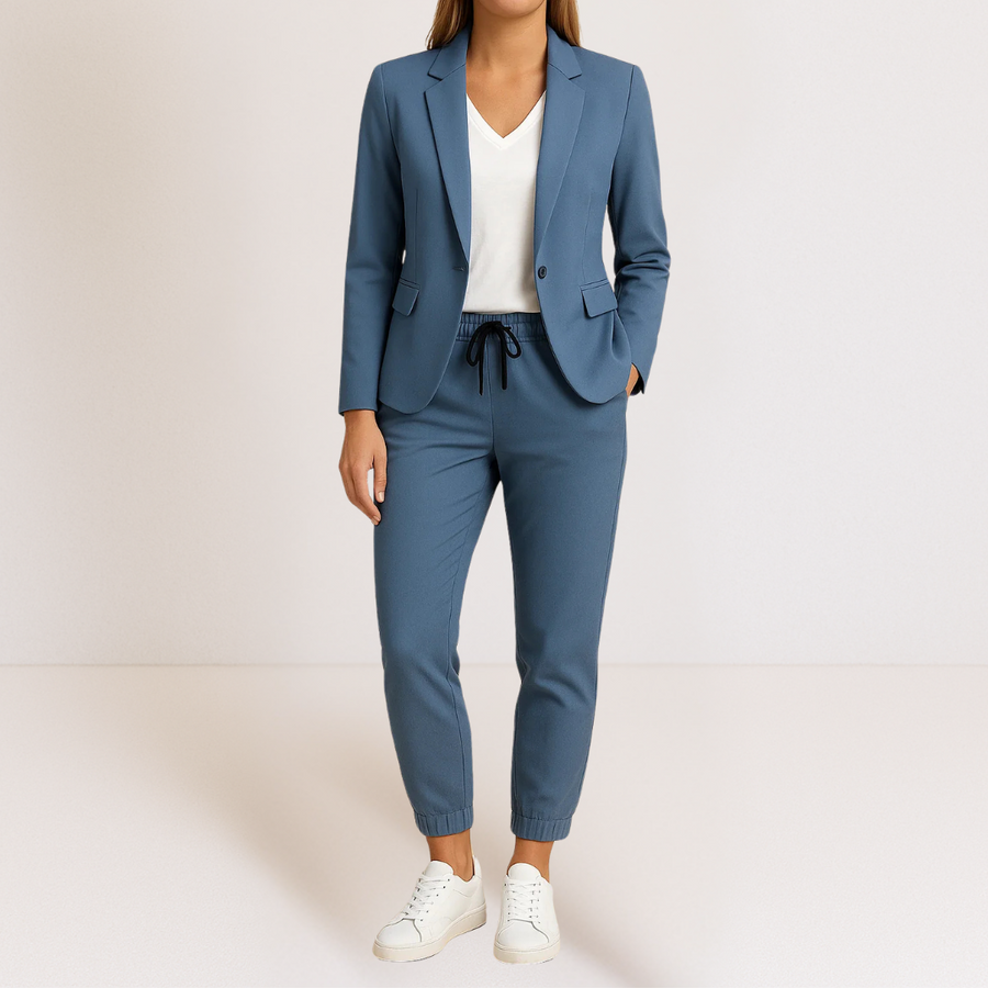 Women's Two Piece Set | Tailored Blazer Tapered Joggers Long Sleeve